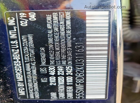 55SWF8DB2KU311631 2019 MERCEDES-BENZ C-CLASS Black VIN sticker view