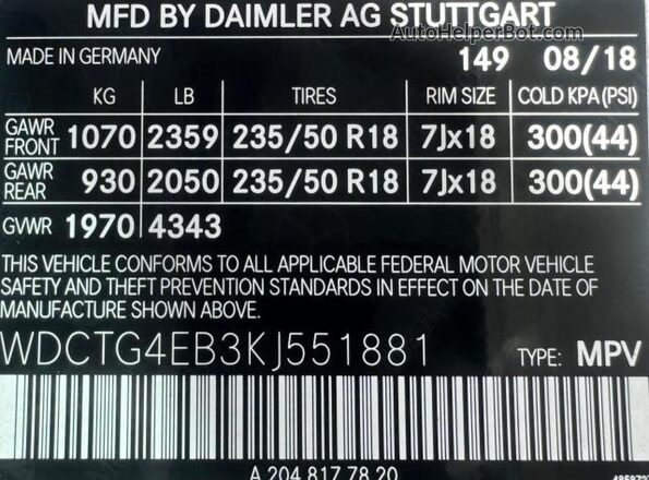 WDCTG4EB3KJ551881 2019 MERCEDES-BENZ GLA-CLASS White 
