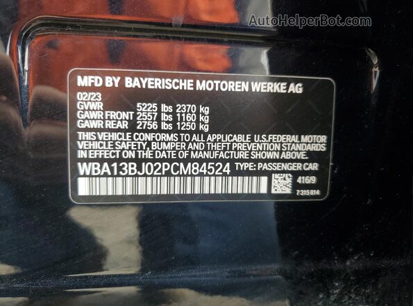 WBA13BJ02PCM84524 2023 BMW 5 SERIES Blue VIN კოდის სტიკერის ხედი