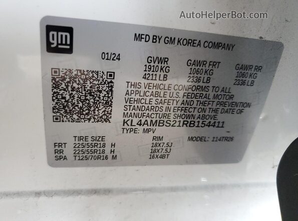KL4AMBS21RB154411 2024 BUICK ENCORE White VIN կոդի պիտակի տեսք