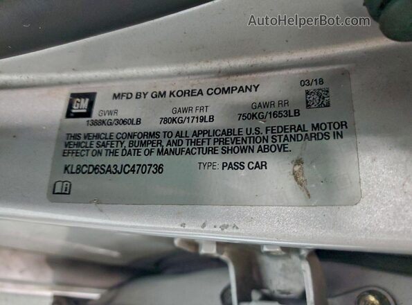 KL8CD6SA3JC470736 2018 CHEVROLET SPARK Silver VIN կոդի պիտակի տեսք