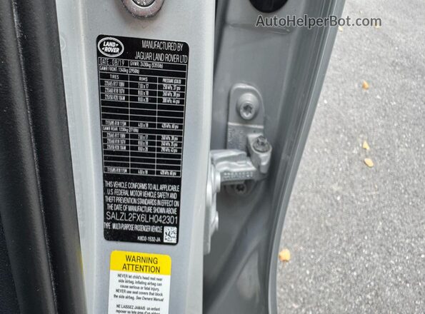 SALZL2FX6LH042301 2020 LAND ROVER RANGE ROVER Gray Widok wnętrza z tyłu