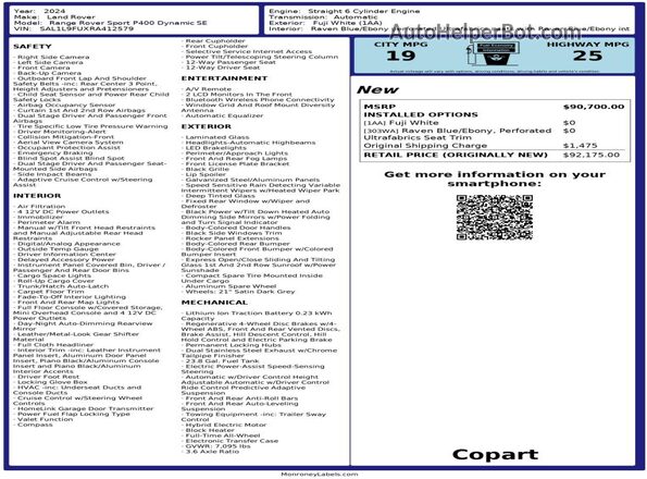 SAL1L9FUXRA412579 2024 LAND ROVER RANGE ROVER White Widok tylnych siedzeń
