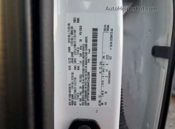 1FTFW1RG9NFC42286 2022 FORD F150 White Widok naklejki z numerem VIN