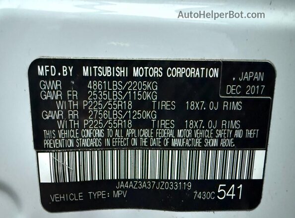 JA4AZ3A37JZ033119 2018 MITSUBISHI OUTLANDER White 