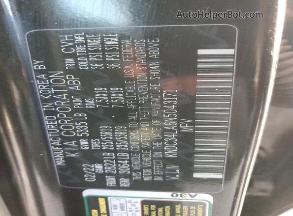 KNDC34LA6N5043171 2022 KIA EV6 Black VIN კოდის სტიკერის ხედი
