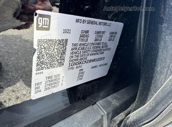 1GNSKCKD8NR102970 2022 CHEVROLET SUBURBAN Black Вид задньої частини салону