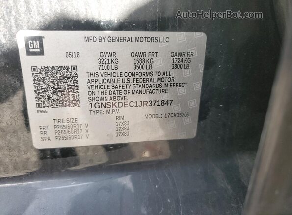 1GNSKDEC1JR371847 2018 CHEVROLET TAHOE White Vista de la etiqueta del VIN