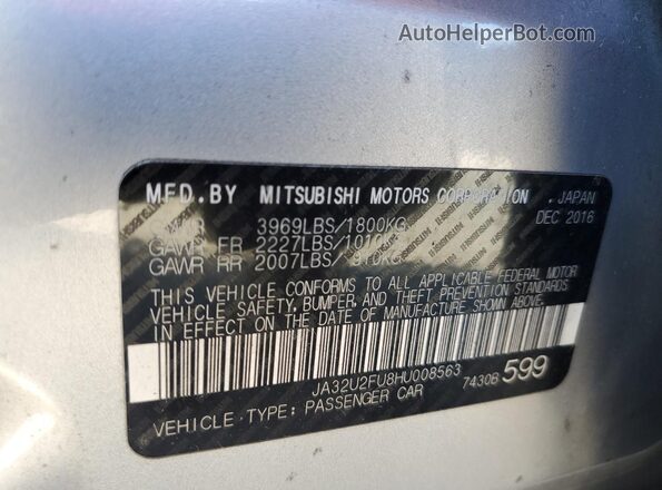 JA32U2FU8HU008563 2017 MITSUBISHI LANCER Silver 