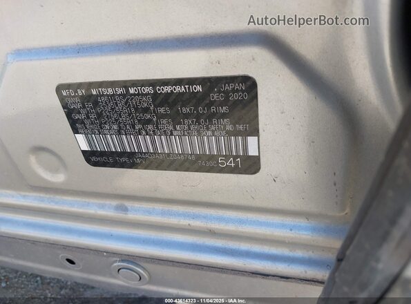 JA4AD3A31LZ048748 2020 MITSUBISHI OUTLANDER Silver Вид підкапотного простору