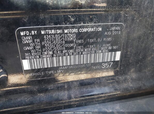 JA4AP3AU2LU005727 2020 MITSUBISHI OUTLANDER SPORT Black Widok komory silnika