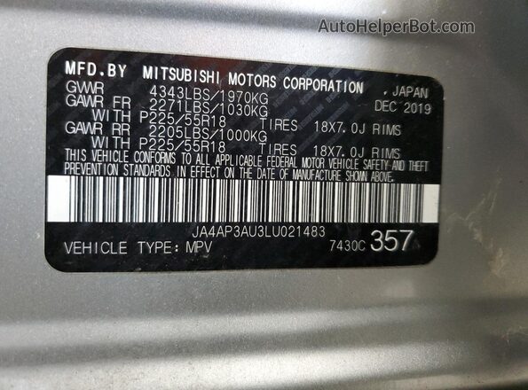 JA4AP3AU3LU021483 2020 MITSUBISHI OUTLANDER Silver Widok komory silnika