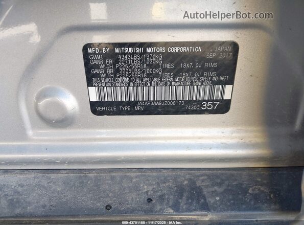 JA4AP3AW9JZ008173 2018 MITSUBISHI OUTLANDER SPORT Silver Вид підкапотного простору
