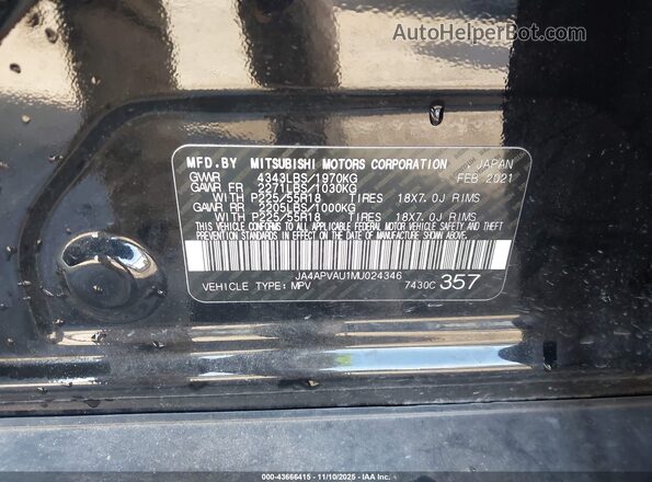 JA4APVAU1MU024346 2021 MITSUBISHI OUTLANDER SPORT Black Engine compartment view