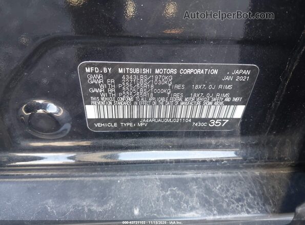JA4ARUAU0MU021104 2021 MITSUBISHI OUTLANDER SPORT Black Vista del compartimento del motor
