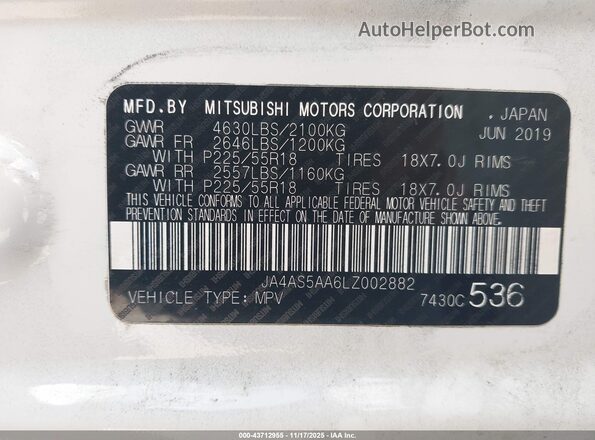 JA4AS5AA6LZ002882 2020 MITSUBISHI ECLIPSE CROSS Белый Вид подкапотного пространства