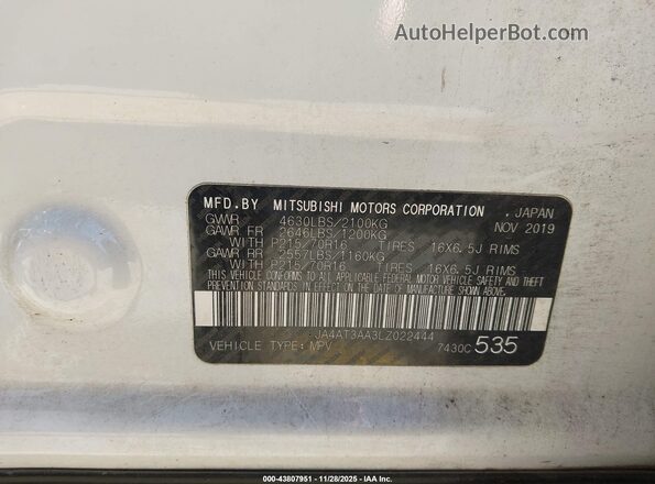 JA4AT3AA3LZ022444 2020 MITSUBISHI ECLIPSE CROSS White Engine compartment view