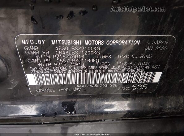 JA4AT3AA5LZ034238 2020 MITSUBISHI ECLIPSE CROSS Black Engine compartment view