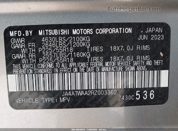 JA4ATWAA2RZ003362 2024 MITSUBISHI ECLIPSE CROSS Серебряный Вид подкапотного пространства