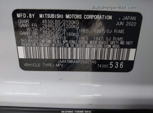 JA4ATWAA4PZ002145 2023 MITSUBISHI ECLIPSE CROSS White Vista del compartimento del motor