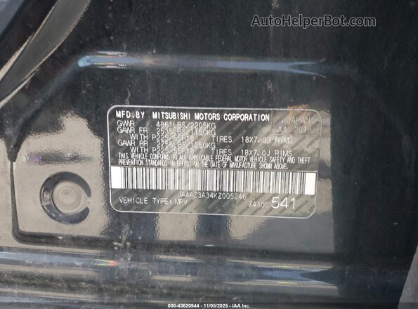 JA4AZ3A34KZ005246 2019 MITSUBISHI OUTLANDER Black Widok komory silnika