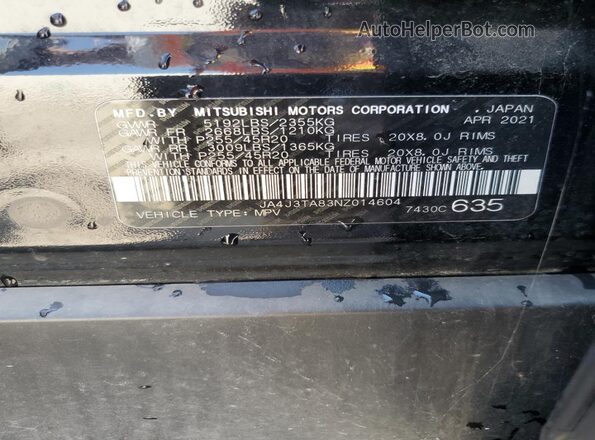 JA4J3TA83NZ014604 2022 MITSUBISHI OUTLANDER Черный Вид наклейки с VIN-кодом