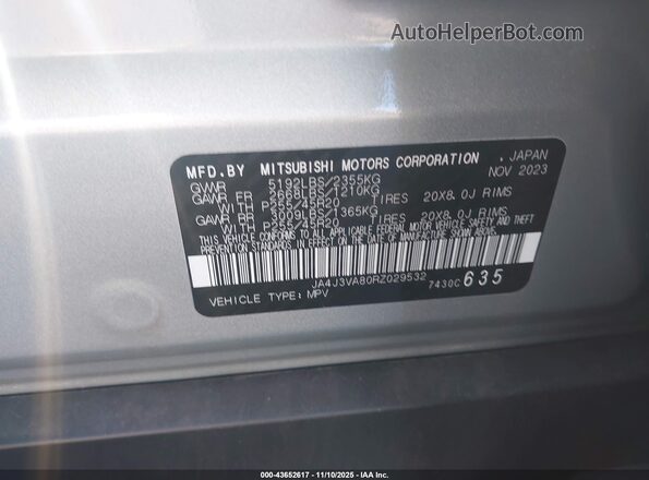 JA4J3VA80RZ029532 2024 MITSUBISHI OUTLANDER Серебряный Вид подкапотного пространства