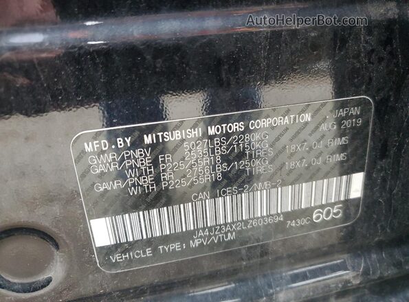 JA4JZ3AX2LZ603694 2020 MITSUBISHI OUTLANDER Black VIN კოდის სტიკერის ხედი