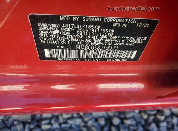 JF1GUABC0S8219020 2025 SUBARU IMPREZA Red Widok naklejki z numerem VIN