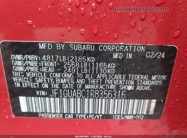 JF1GUABC1R8356316 2024 SUBARU IMPREZA Red Вид підкапотного простору