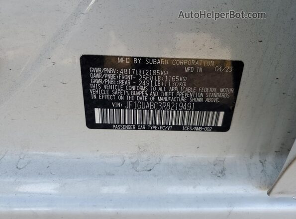 JF1GUABC3R8219491 2024 SUBARU IMPREZA White Vista de la etiqueta del VIN