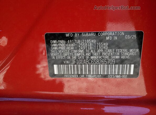 JF1GUABC6S8265709 2025 SUBARU IMPREZA Красный Вид подкапотного пространства