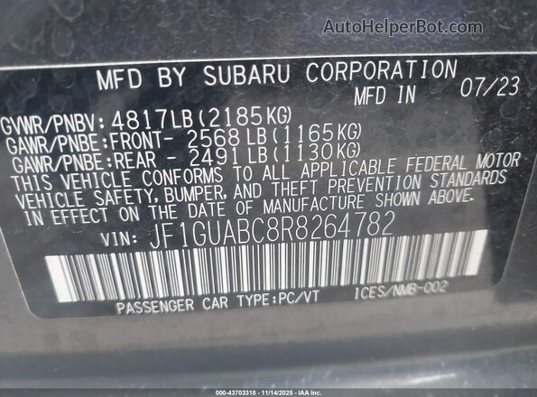 JF1GUABC8R8264782 2024 SUBARU IMPREZA Серый Вид подкапотного пространства