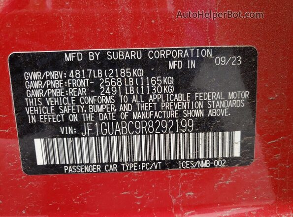 JF1GUABC9R8292199 2024 SUBARU IMPREZA Красный Вид наклейки с VIN-кодом