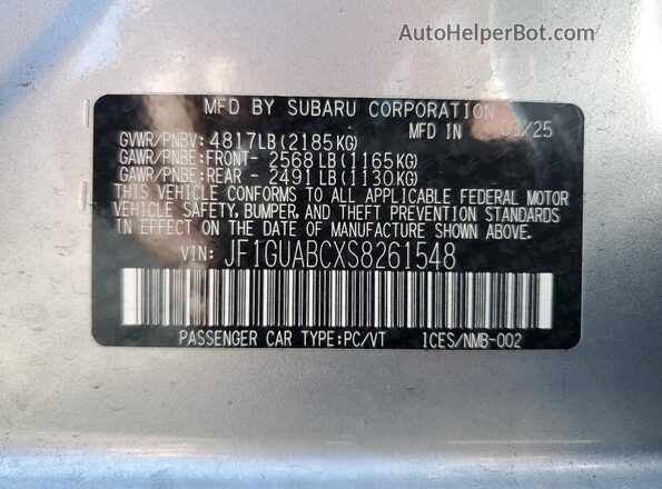 JF1GUABCXS8261548 2025 SUBARU IMPREZA Silver Շարժիչի բաժամունքի տեսք