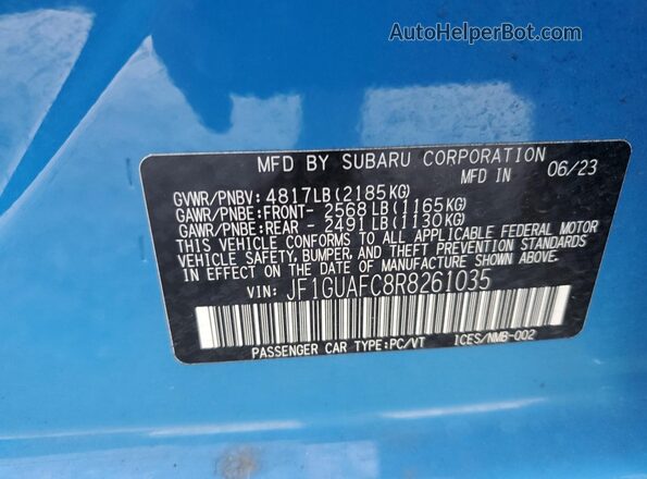 JF1GUAFC8R8261035 2024 SUBARU IMPREZA Синий Вид наклейки с VIN-кодом