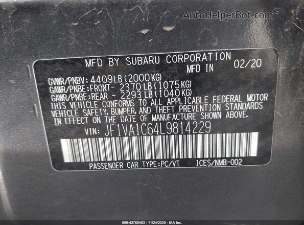 JF1VA1C64L9814229 2020 SUBARU WRX Gray Շարժիչի բաժամունքի տեսք