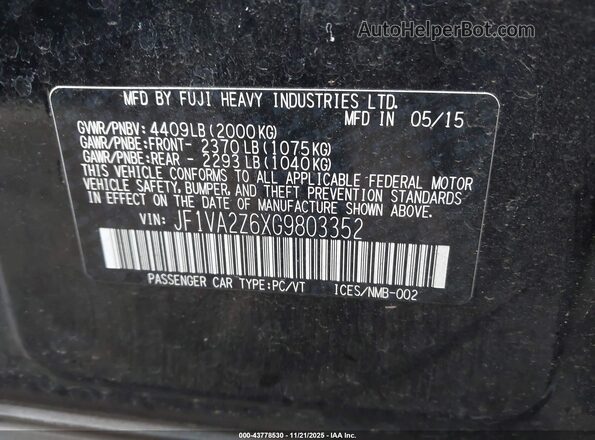 JF1VA2Z6XG9803352 2016 SUBARU WRX STI Black Вид підкапотного простору