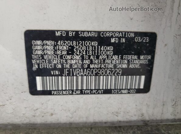 JF1VBAA60P9806229 2023 SUBARU WRX White Շարժիչի բաժամունքի տեսք