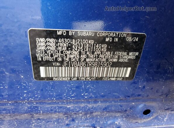 JF1VBAB67R9815902 2024 SUBARU WRX Blue 