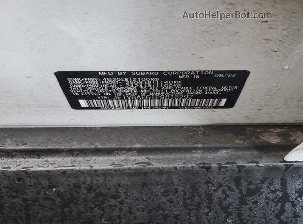 JF1VBAF61P9816292 2023 SUBARU WRX Белый Вид наклейки с VIN-кодом
