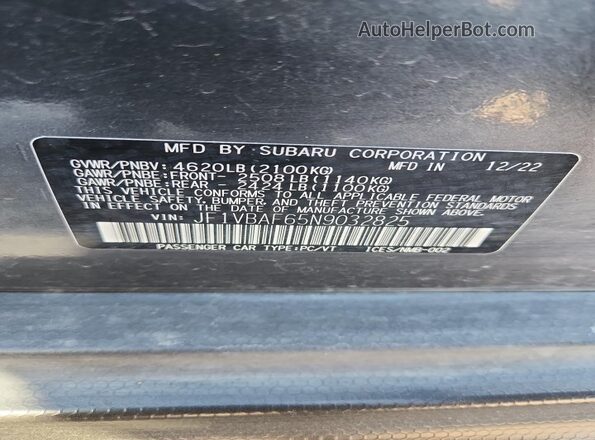 JF1VBAF65N9032825 2022 SUBARU WRX Gray Widok komory silnika