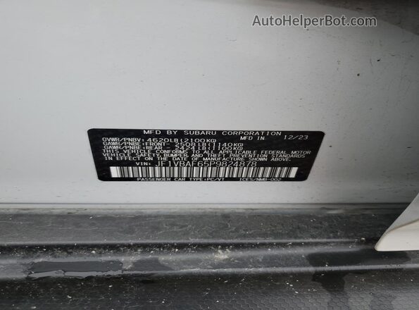 JF1VBAF65P9824878 2023 SUBARU WRX White VIN კოდის სტიკერის ხედი