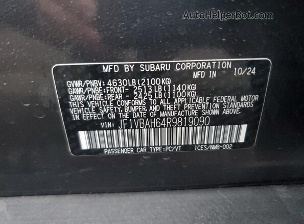 JF1VBAH64R9819090 2024 SUBARU WRX Gray Вид підкапотного простору