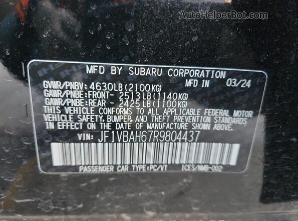 JF1VBAH67R9804437 2024 SUBARU WRX Black Vista del compartimento del motor