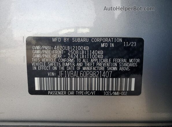 JF1VBAL60P9821407 2023 SUBARU WRX Silver Շարժիչի բաժամունքի տեսք