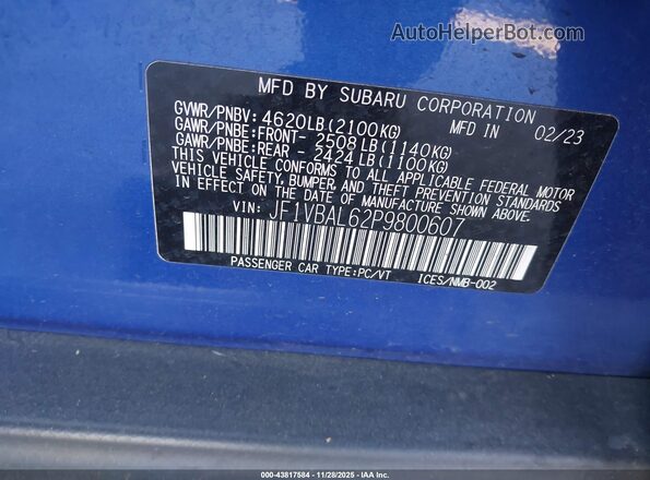 JF1VBAL62P9800607 2023 SUBARU WRX Синий Вид подкапотного пространства