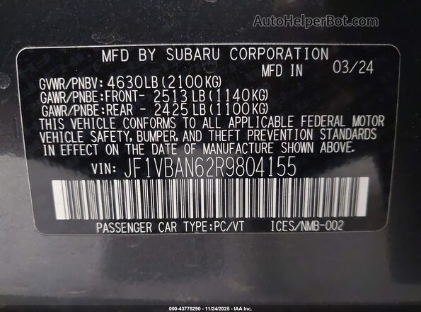 JF1VBAN62R9804155 2024 SUBARU WRX Серый Вид подкапотного пространства