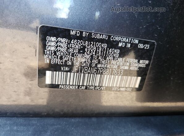 JF1VBAN67P8817633 2023 SUBARU WRX Gray Շարժիչի բաժամունքի տեսք