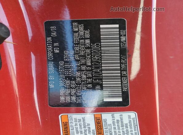 JF1ZCAC12J9602085 2018 SUBARU BRZ Red Вид підкапотного простору